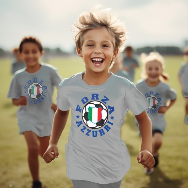 Camiseta Forza Azzurri Kid's Futebol italiano (Forza Azzurri Kids Personalized Soccer Tee)