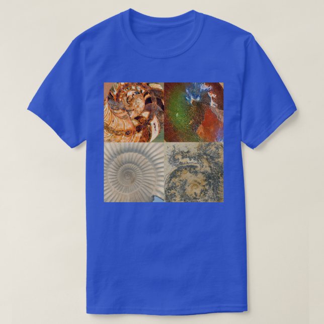 Camiseta Fóssil de Ammonite Macro Montagem (Frente do Design)