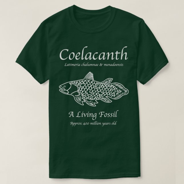 Camiseta Fóssil vivo de coelacanto (Frente do Design)