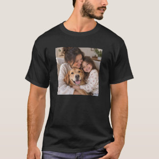 Camiseta Foto Amor Familiar - Mãe, Filha e Cachorro
