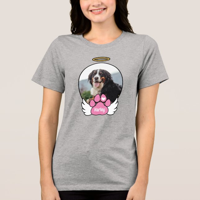 Camiseta Foto Angel Wings Rosa Paw Adicione Nome Memorial d (Frente)