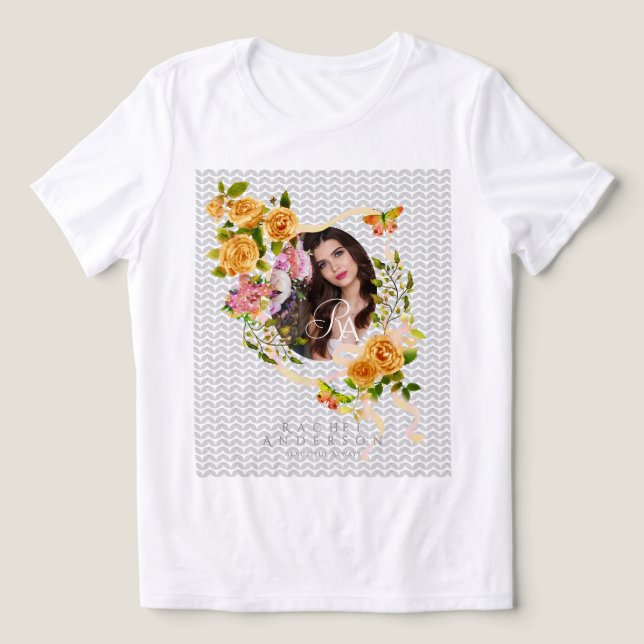 Camiseta Foto Chic da Faixa de Rosa Dourada (Design frontal)