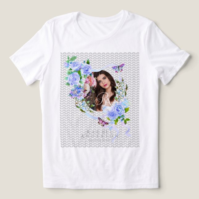 Camiseta Foto Chic de Fita Rosa Azul (Design frontal)