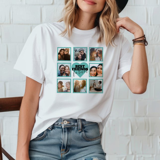 Camiseta Foto Collage do BFF Insta Coração Teal (Criador carregado)