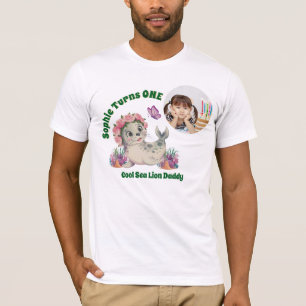 Camiseta Foto Colorida de Leão-Marinho Floral Fofo de Anive