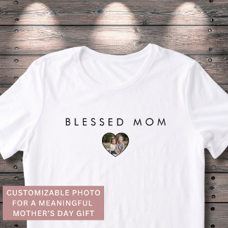 Camiseta Foto Coração de Mãe Abençoada Dia das Mães Moderno