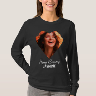 Camiseta Foto Coração Nome Aniversário Menina