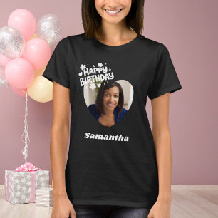 Camiseta Foto coração nome aniversário preto