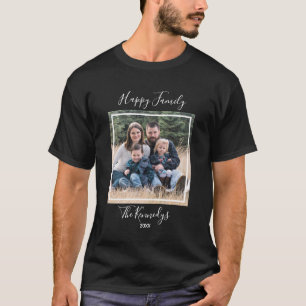 Camiseta Foto da família feliz personalizada com nome preto