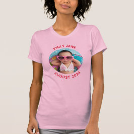 Camiseta Foto da família redonda personalizada vermelha