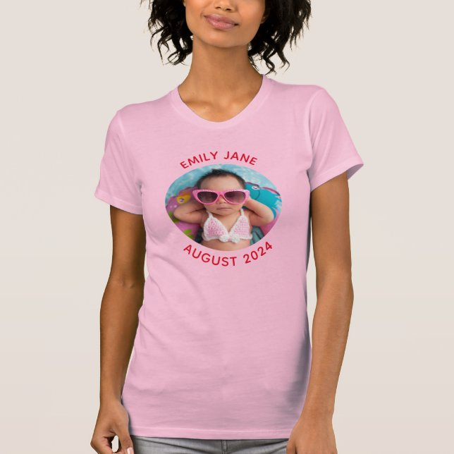 Camiseta Foto da família redonda personalizada vermelha (Frente)