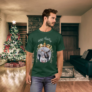 Camiseta foto da família verde dourado de Natal