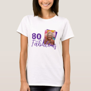 Camiseta Foto de 80 anos roxa e fabulosa de aniversário