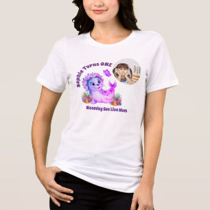 Camiseta Foto de Aniversário da Mamãe com Leão-Marinho Flor