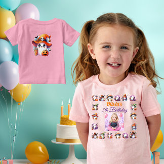 Camiseta Foto de Aniversário de Halloween de Menina Fantasm