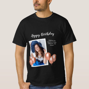 Camiseta Foto de aniversário feliz em preto e branco - Cami