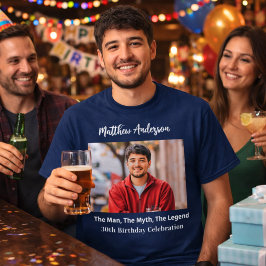 Camiseta Foto de aniversário homem mito lenda nome azul div
