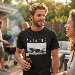 Camiseta Foto de Aviação em Preto e Branco de Avião Antigo