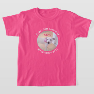 Camiseta Foto de Cachorro Adorável Vestindo Cachorro Rosa 