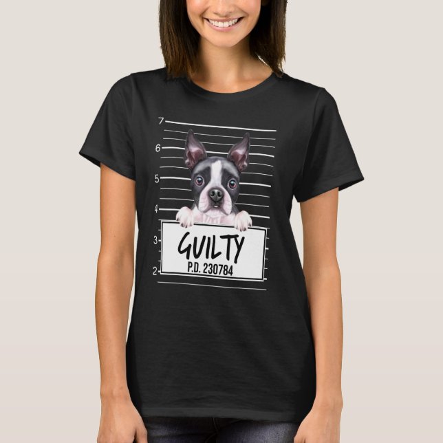 Camiseta Foto de Cachorro Culpado Boston Terrier (Frente)