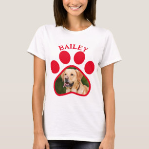 Camiseta Foto de Cachorro ou Gato com Pegada de Pata Vermel