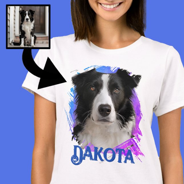 Camiseta Foto de Cão Collie, de Borda Azul, Moderna e Diver (Criador carregado)