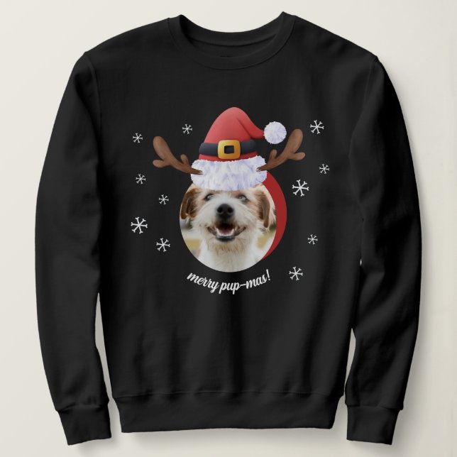 Camiseta Foto de cão com Papais noeis Reindeer Antler Hábit (Frente do Design)