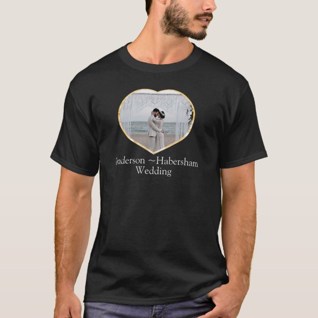 Camiseta Foto de casamento coração noiva noivo nome família (Frente)