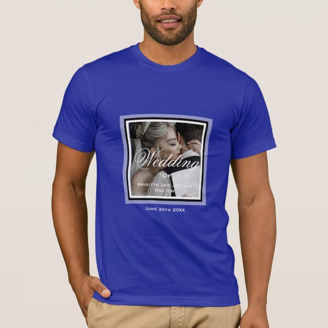 Camiseta Foto de casamento personalizada azul significa T-S (Frente)