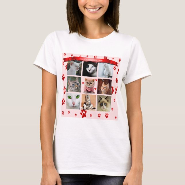 Camiseta Foto De Colagem Personalizável Para Gatos (Frente)