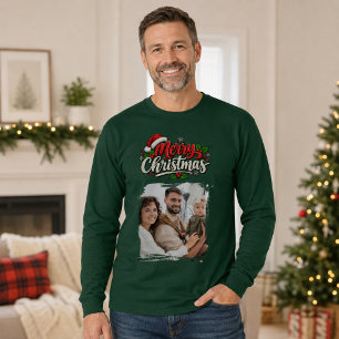 Camiseta foto de família verde no Natal