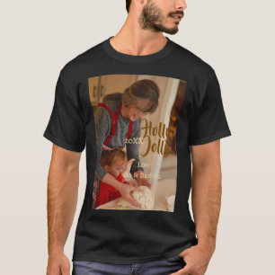 Camiseta foto de feriado em família Holly Jolly bege ano na