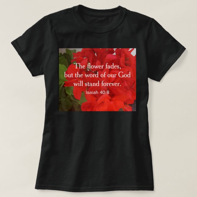 Camiseta Foto de Flores Vermelhas Vibrantes com Versículo B (Frente do Design)