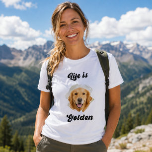 Camiseta Foto de Golden Retriever A Vida é Dourada Mulher