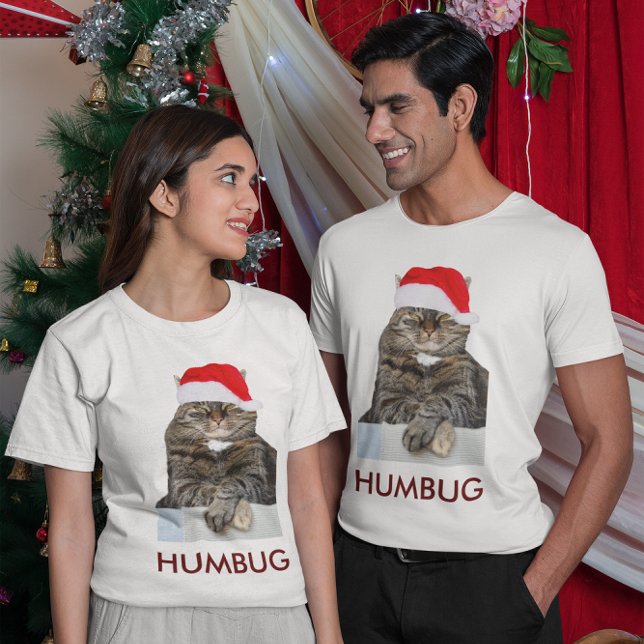 Camiseta Foto de Humbug de Cat Natal com Santa Hat Unisex (Christmas Cat Humbug Photo with Santa Hat Unisex T-Shirt )