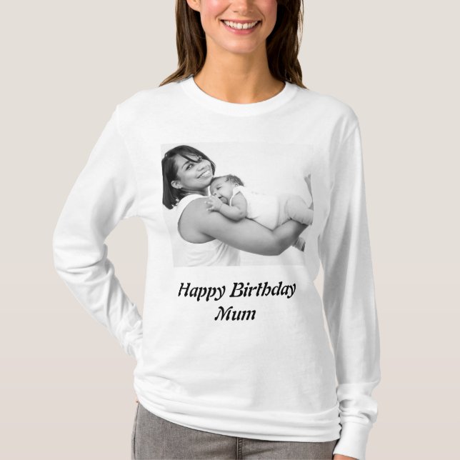 Camiseta Foto de Mãe de aniversário feliz personalizada (Frente)