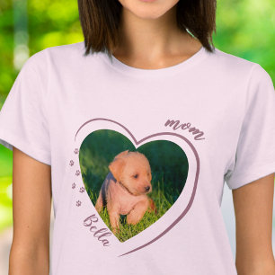 Camiseta Foto de Mãe de Gato Cachorro Fofo com Corações e P