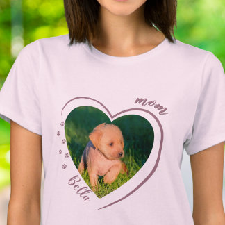 Camiseta Foto de Mãe de Gato Cachorro Fofo com Corações e P