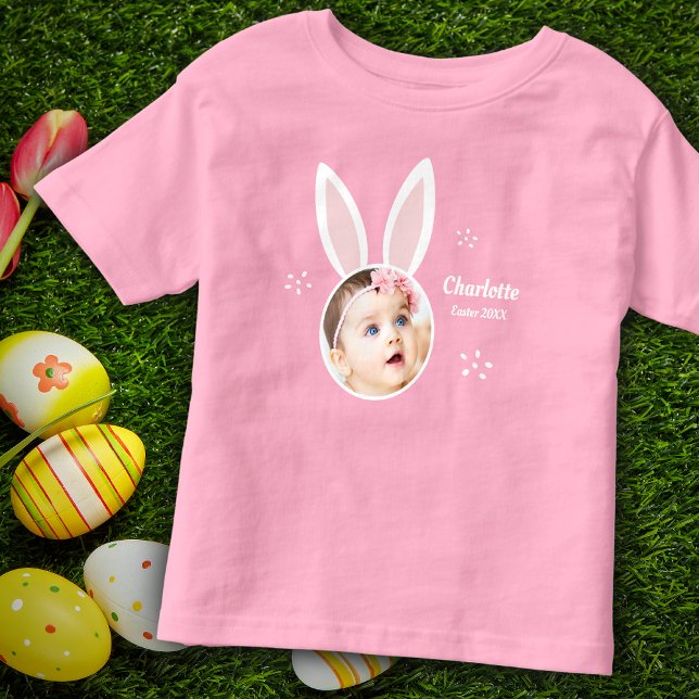Camiseta Foto de Menina com "Bunny Ears" e Páscoa de Nomes (Criador carregado)