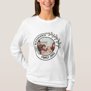 Camiseta Foto de Monograma da Família Floral Minimalista