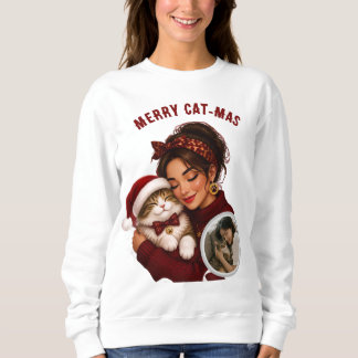 Camiseta Foto de Natal Vermelho Alegre e Fofa do Gato