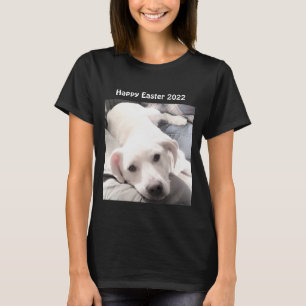 Camiseta Foto de Páscoa de Cachorro Branco e Bonito Preto