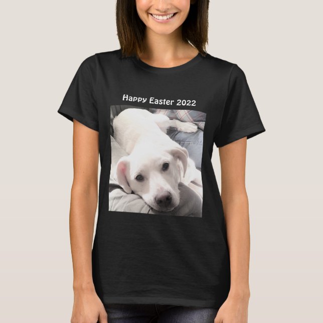 Camiseta Foto de Páscoa de Cachorro Branco e Bonito Preto (Frente)