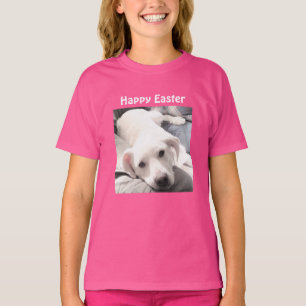 Camiseta Foto de Páscoa de Cachorro Branco e Bonito, rosa,