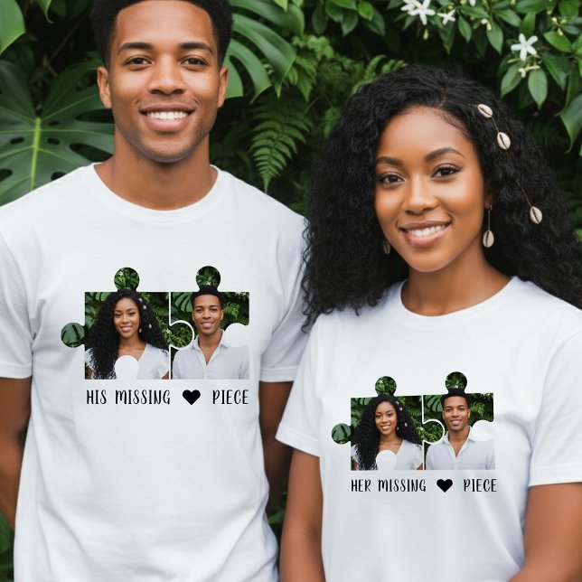 Camiseta Foto de Peça de Quebra-Cabeça Casal (Criador carregado)