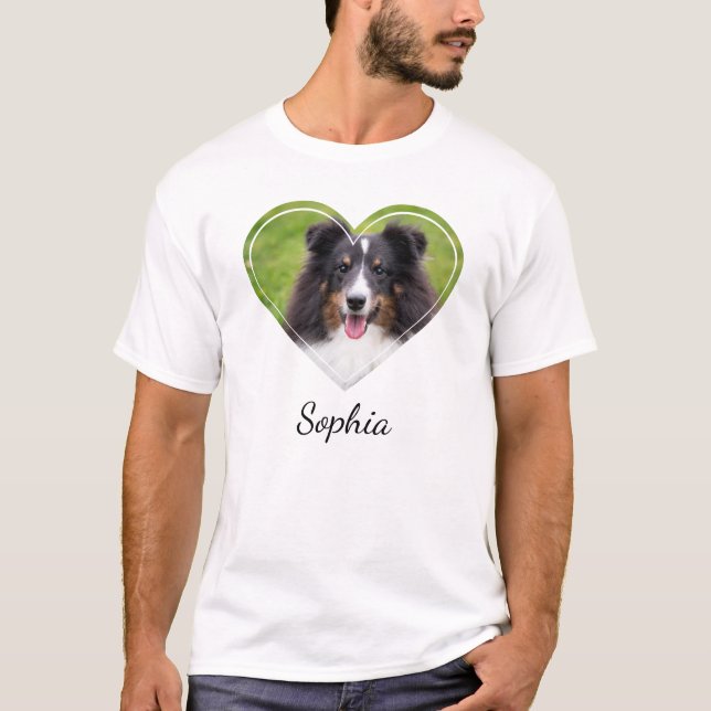Camiseta Foto De Pet De Forma Cardíaca Personalizada Com Um (Frente)