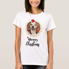 Camiseta Foto de Pet Engraçado Red Santa Hat Flocos de Neve