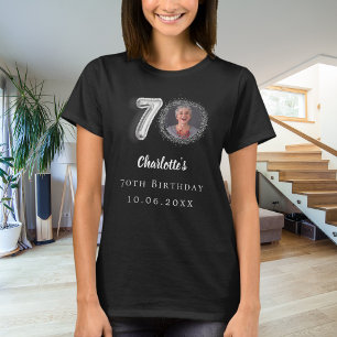 Camiseta foto de prata preta de 70 aniversário