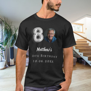Camiseta foto de prata preta de 80 aniversário
