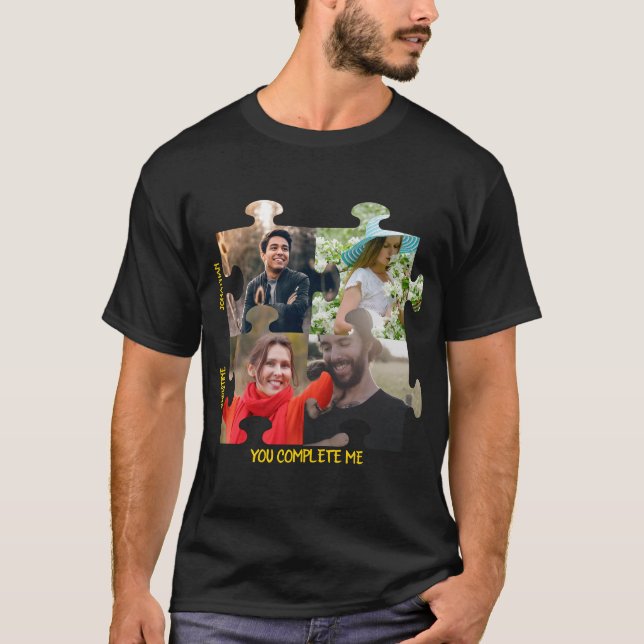 Camiseta Foto de quebra-cabeça personalizada Você me comple (Frente)